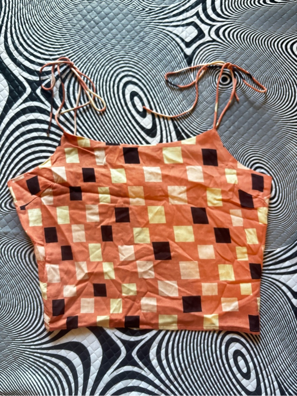 O'Neill Orange Geometric Check Spaghetti Strap Camisole